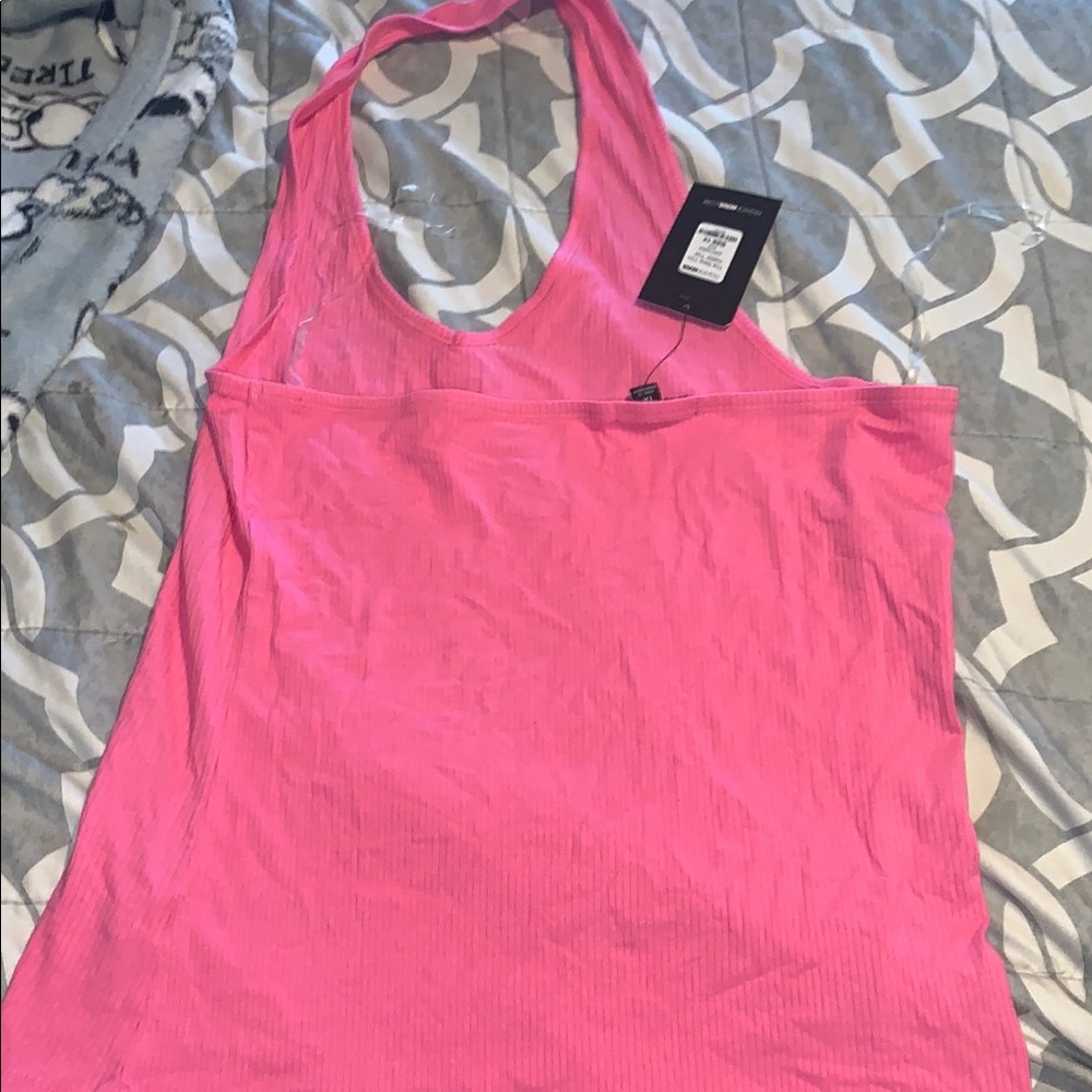 Fashion Nova 1X soft and stretchy ribbed  Vibrant Pink Halter Tank Top - Picture 5 of 7